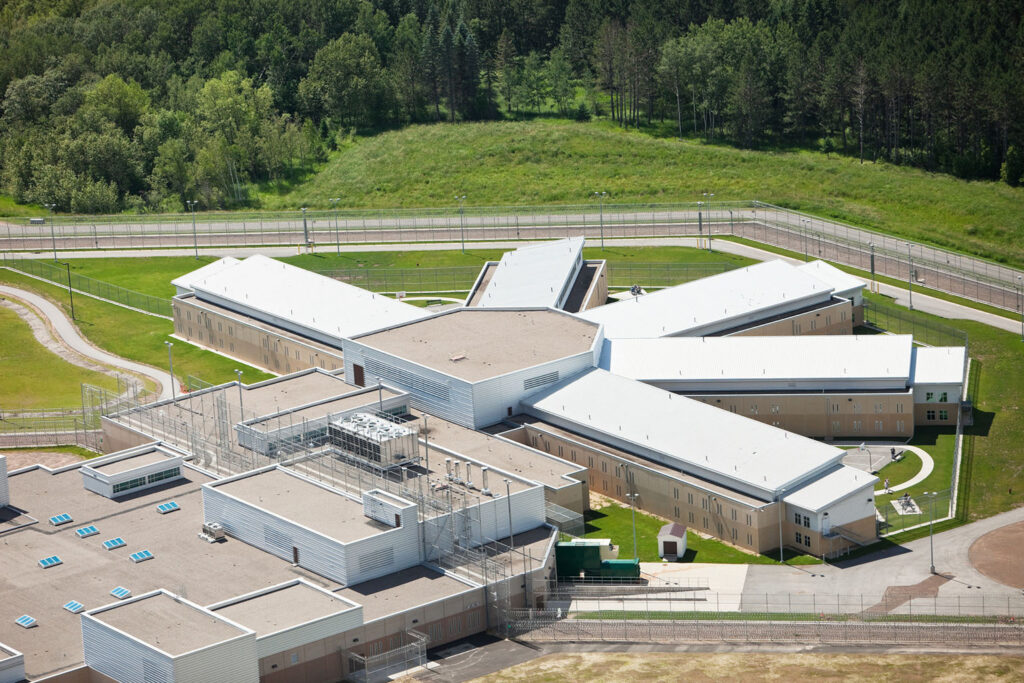 aerial view of prison block, illustrating the advanced technology needed externally for correctional facility security systems